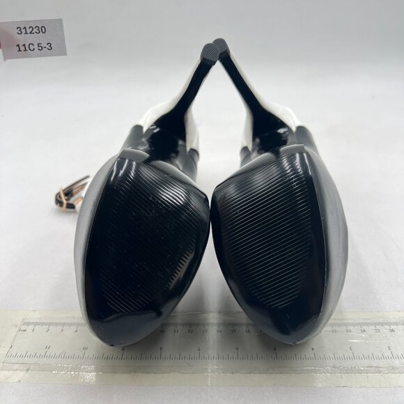 FSJ Black and White Platform Stiletto Heels Buckles Ankle Strap Pumps - Picture 7 of 8